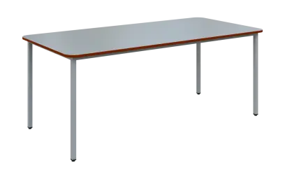 JSBR 190N Jídelní stůl 1900 x 900 mm, deska šedá s hranou cihlově červená / podnož stříbrná